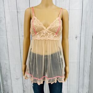 Y2K VS Victoria's Secret SMALL Orange Cream Sheer Floral Lace Camisole Tank Top
